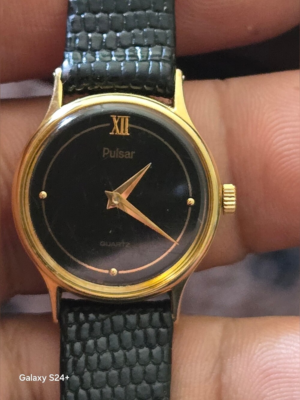 Pulsar Black Dial with Gold Accents Leather Strap Watch Working Perfect